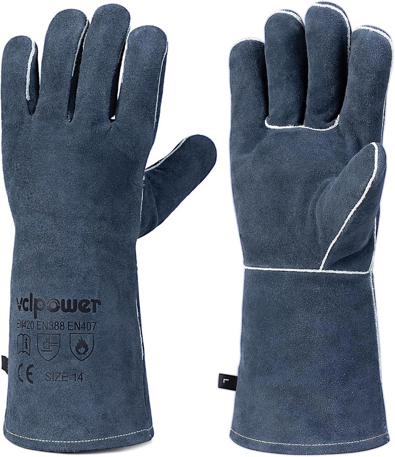 vclpower Welding Gloves Fire Heat Resistant Fireproof Leather for Welding Fire Pit Wood Stove Campfire Furnace BBQ Baking,Grill Oven Stick Mig Tig Gear Gift for Man L - Image 1